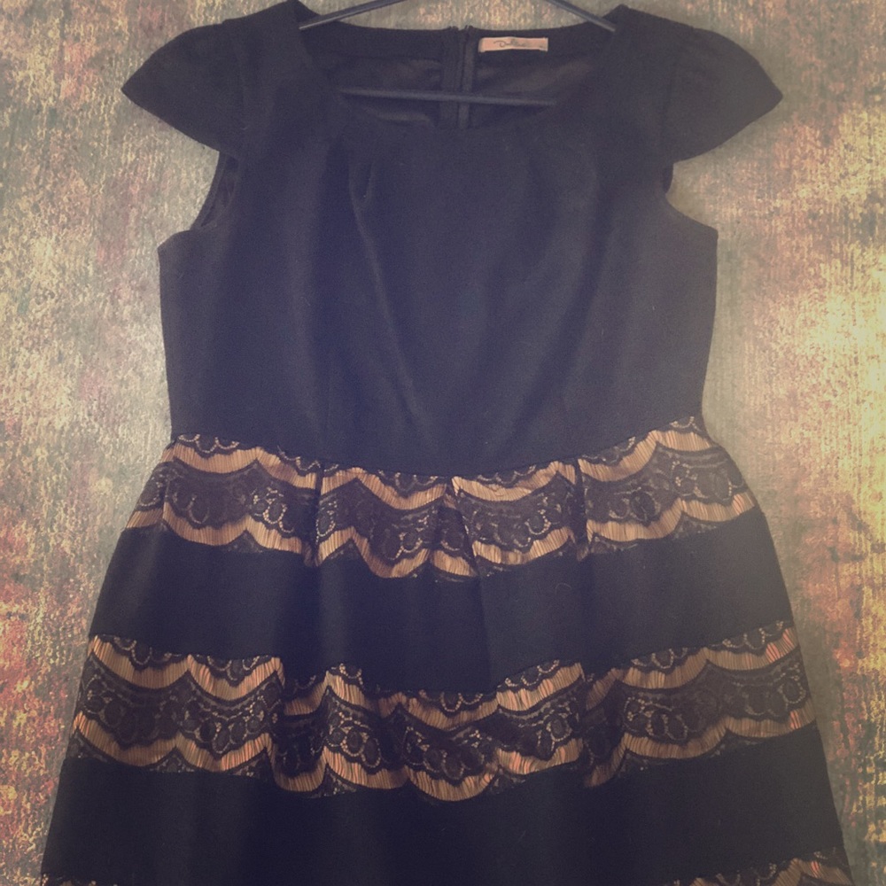 Cap sleeve wool bodice with gold and lace skirt